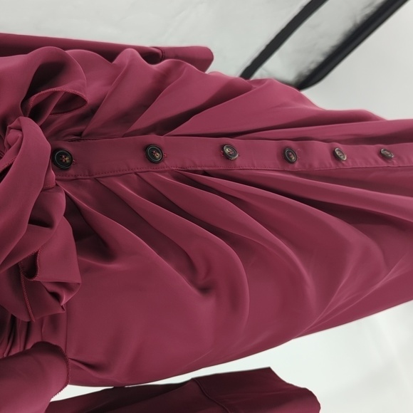 BTFBM Satin Tie Midi Shirtdress Red S Business casual preppy holiday office - Picture 5 of 9